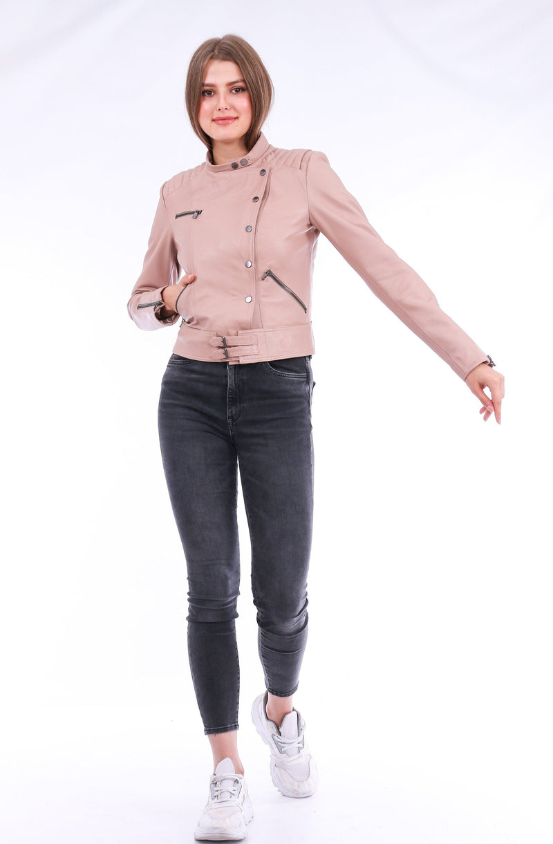 ROVIGO Stylish Pink Leather Jacket for Women