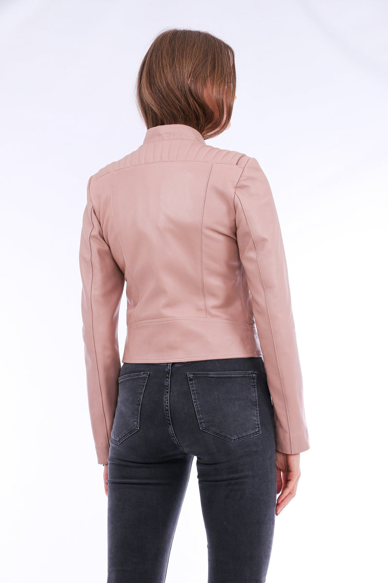 ROVIGO Stylish Pink Leather Jacket for Women