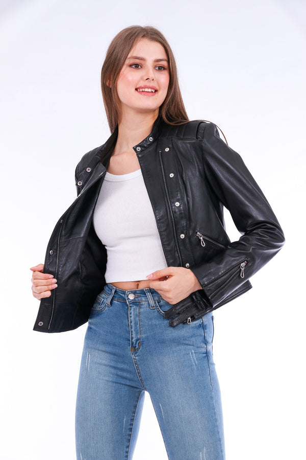 Rovigo Black Leather Jacket for Women