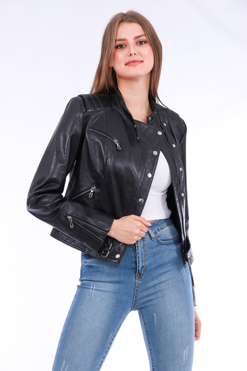 Rovigo Black Leather Jacket for Women