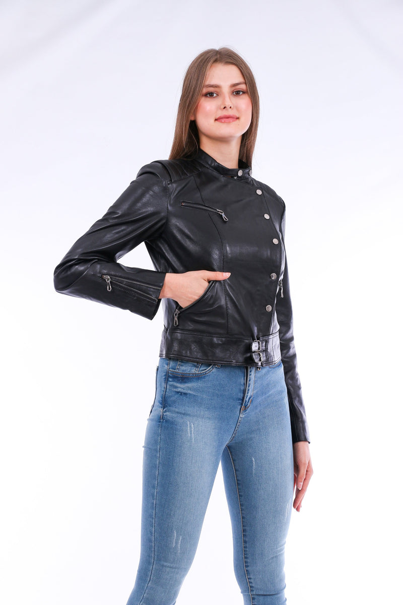 Rovigo Black Leather Jacket for Women