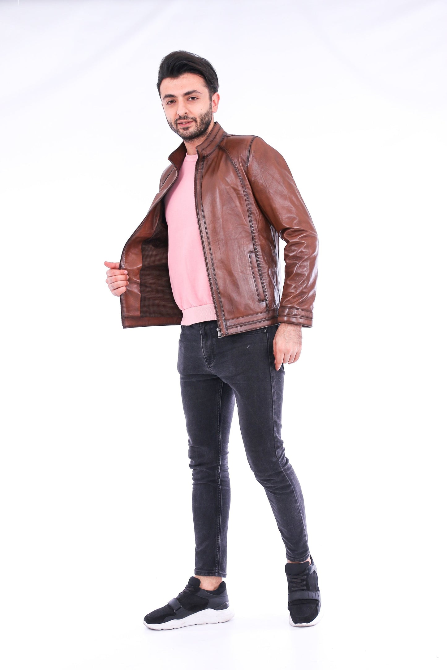 Dolcedo Brown Genuine Sheepskin Leather Motorcycle Jacket