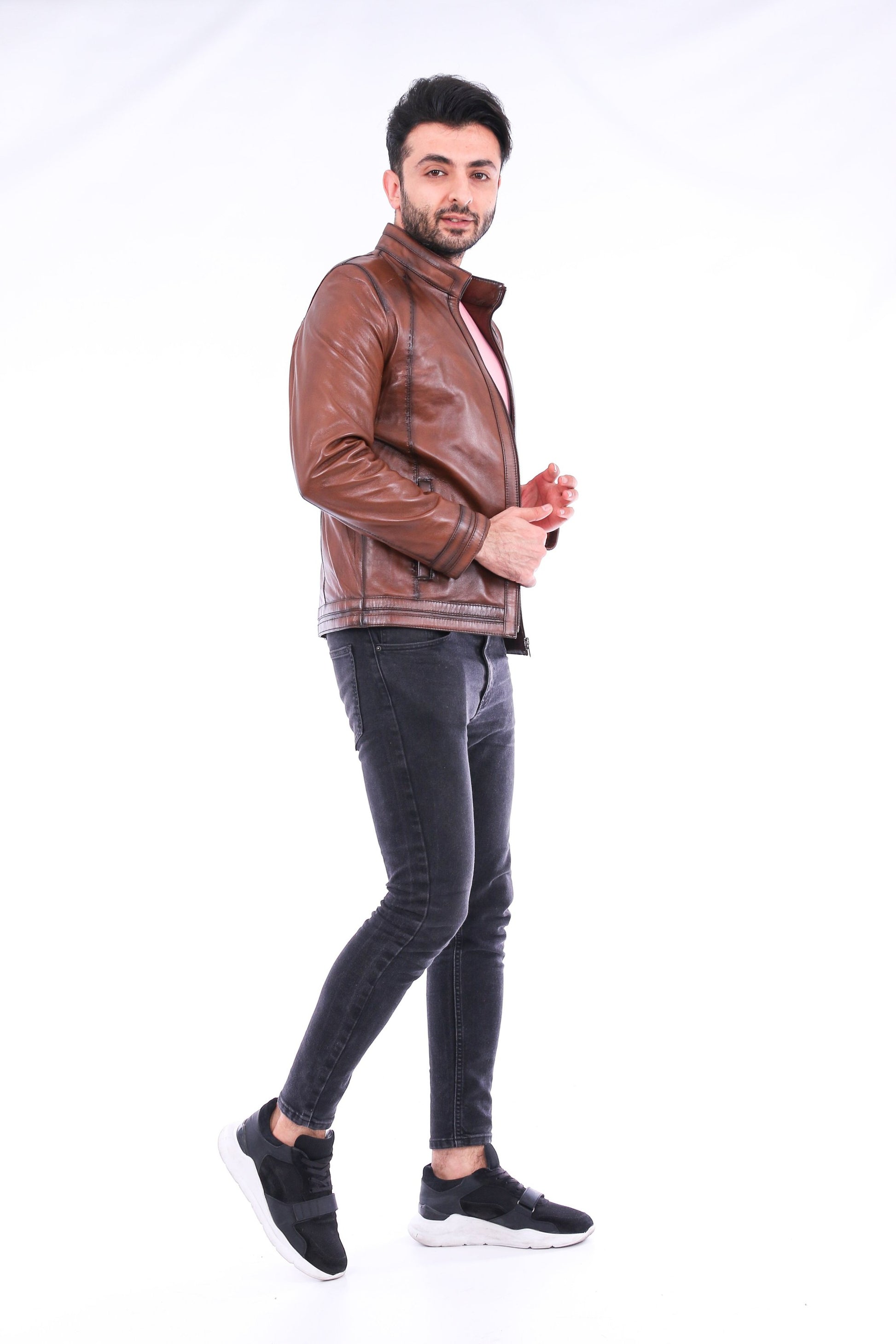 Dolcedo Brown Genuine Sheepskin Leather Motorcycle Jacket