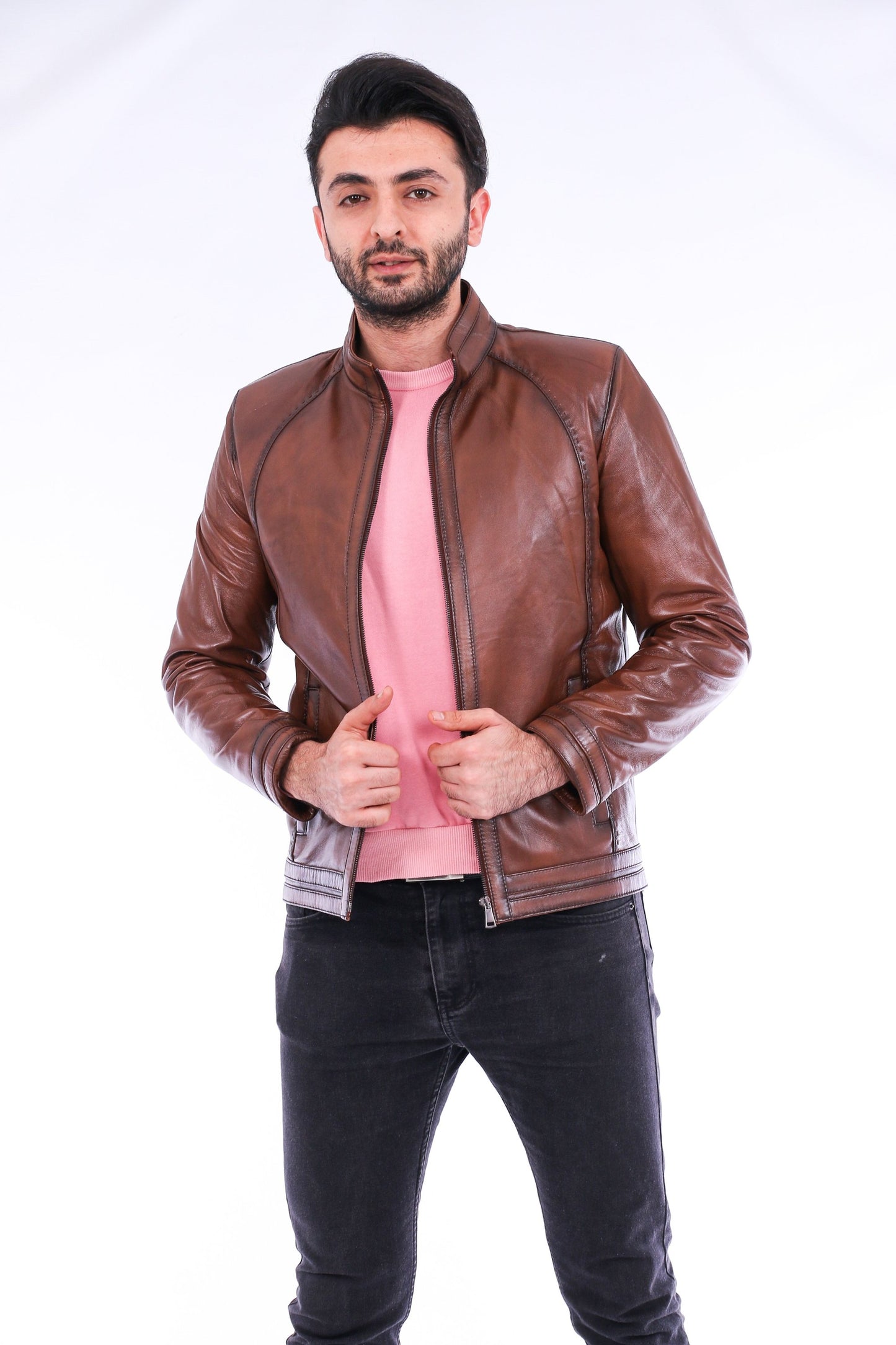 Dolcedo Brown Genuine Sheepskin Leather Motorcycle Jacket