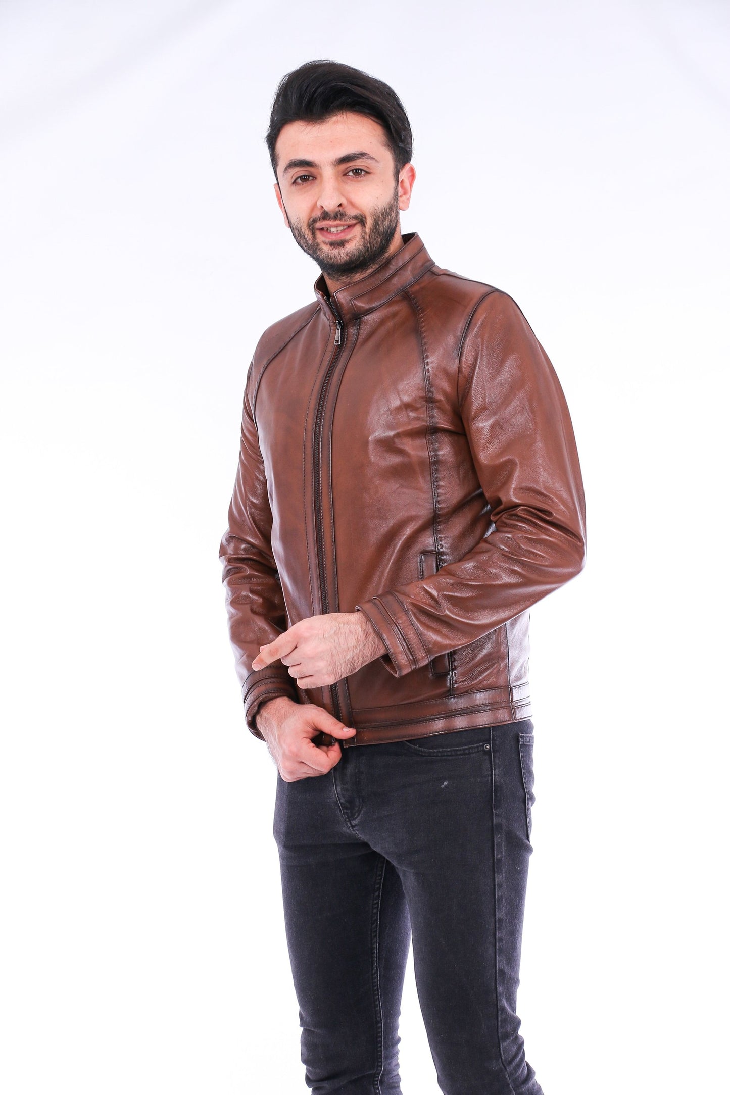 Dolcedo Brown Genuine Sheepskin Leather Motorcycle Jacket