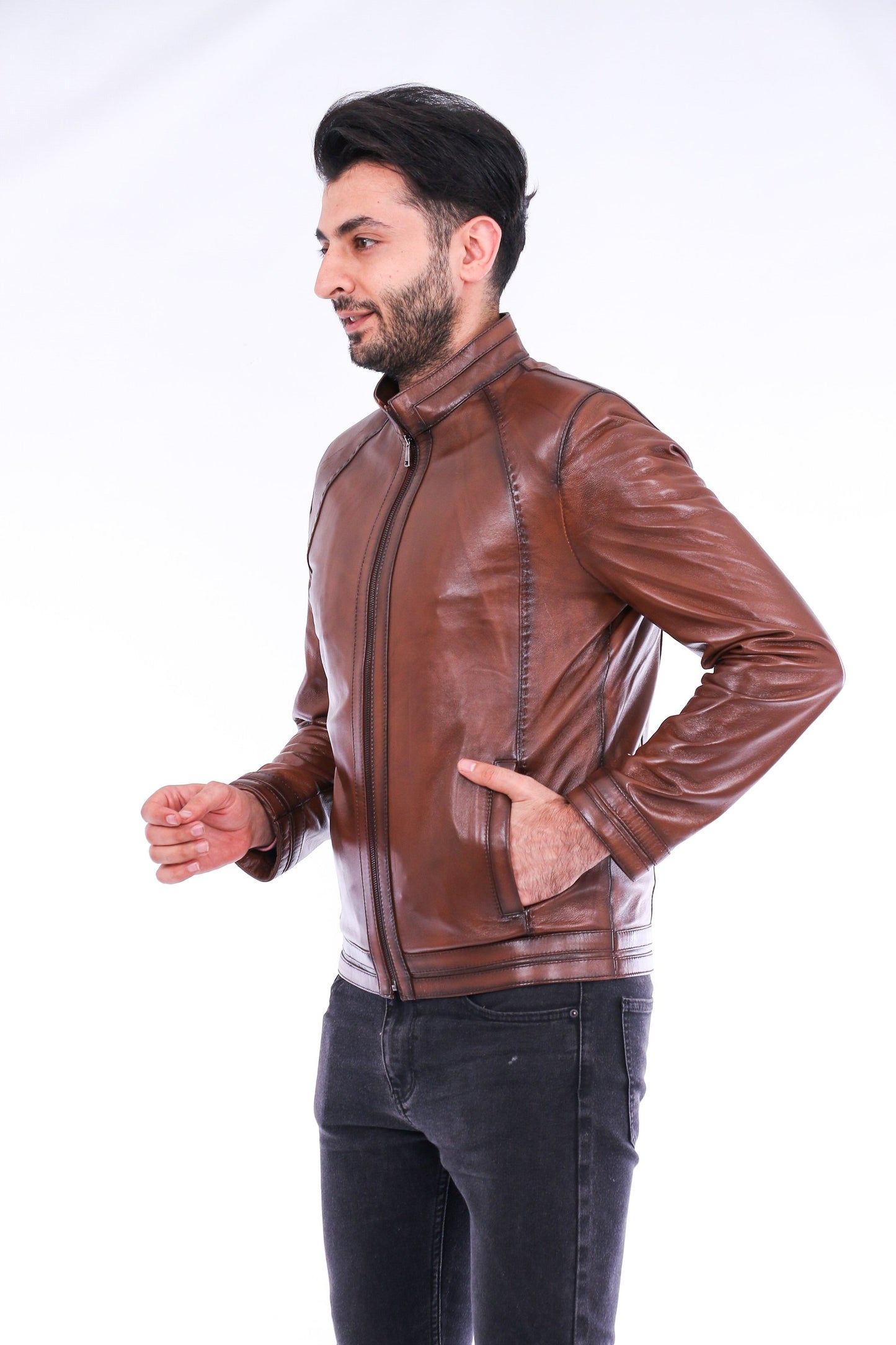 Dolcedo Brown Genuine Sheepskin Leather Motorcycle Jacket