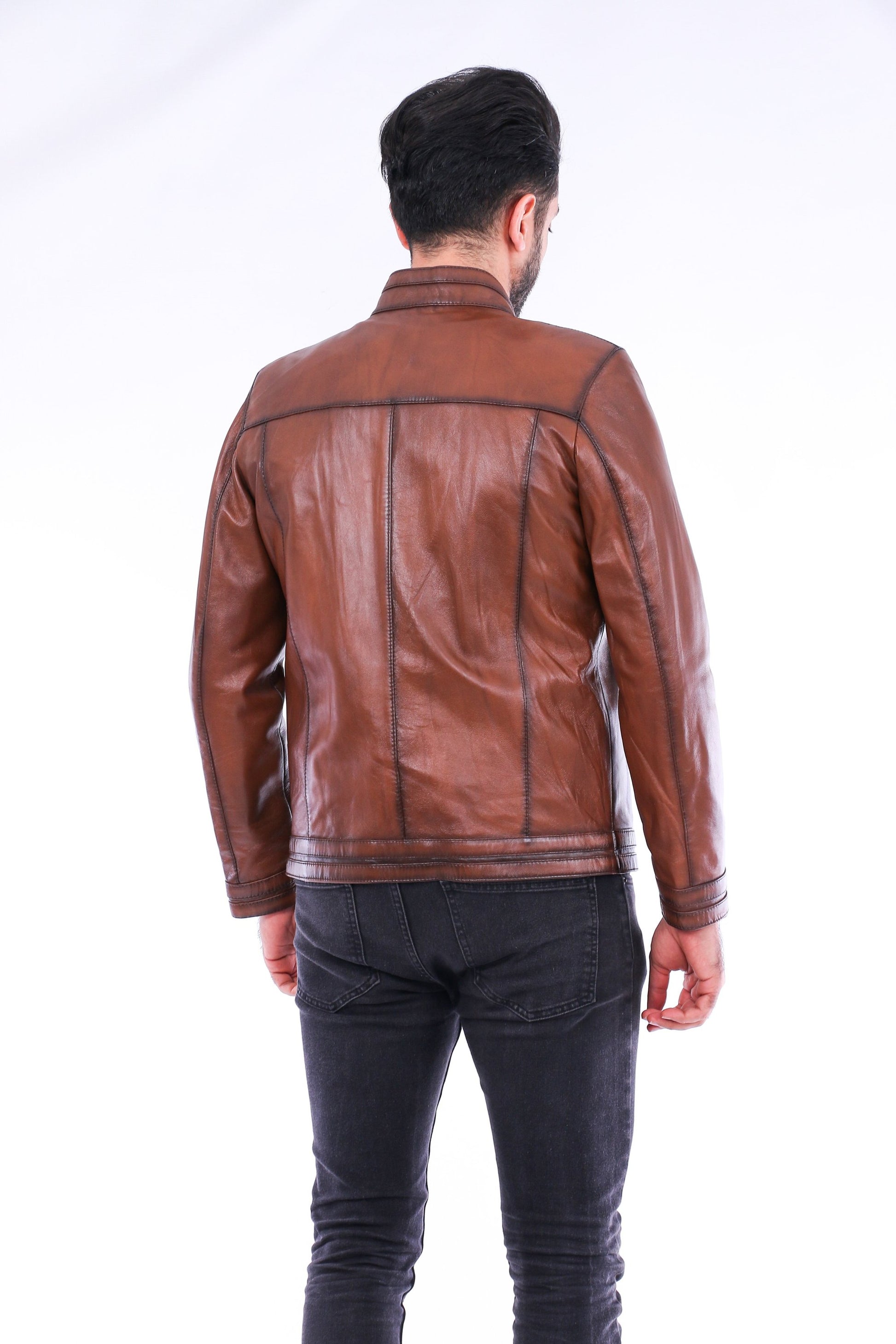 Dolcedo Brown Genuine Sheepskin Leather Motorcycle Jacket