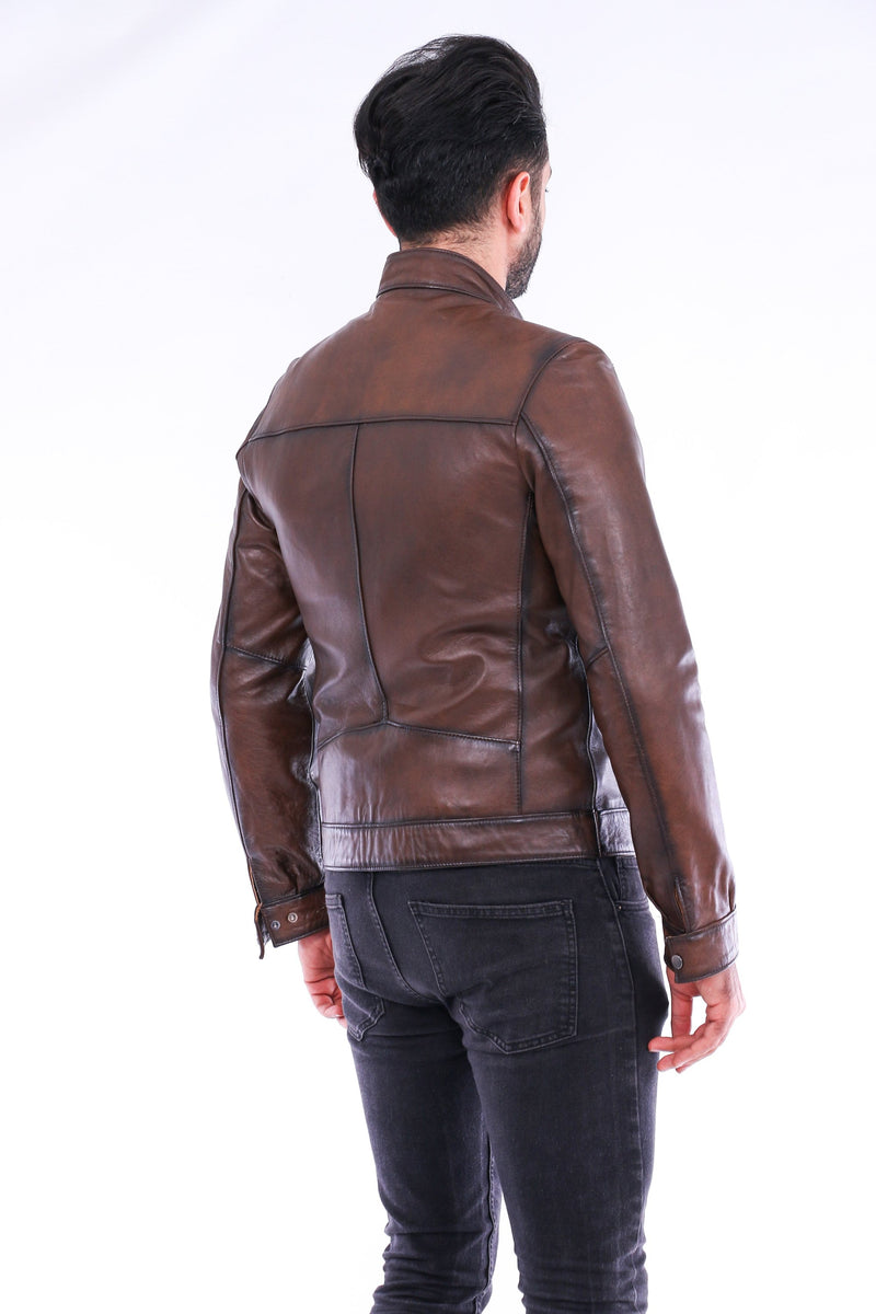 Armati Brown Mens Sheepskin Biker Leather Jacket