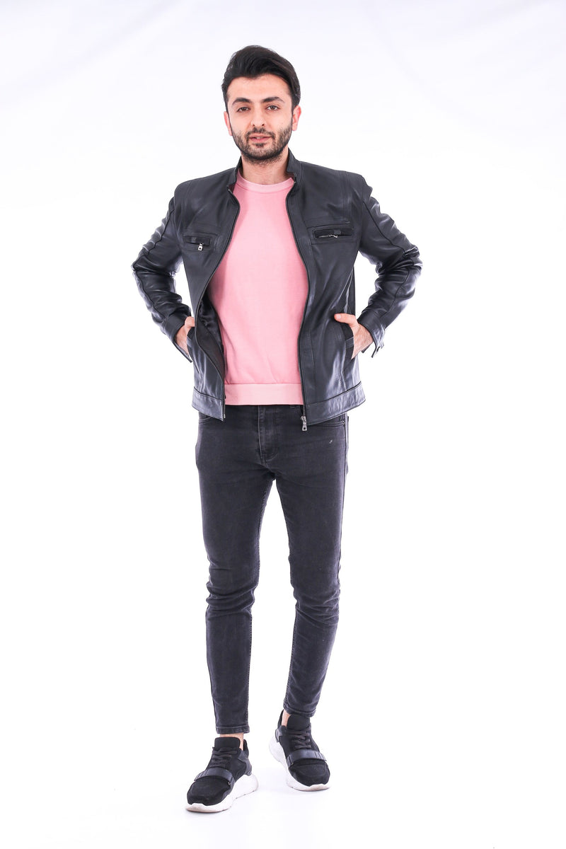 Bosco Black Leather Biker Jacket