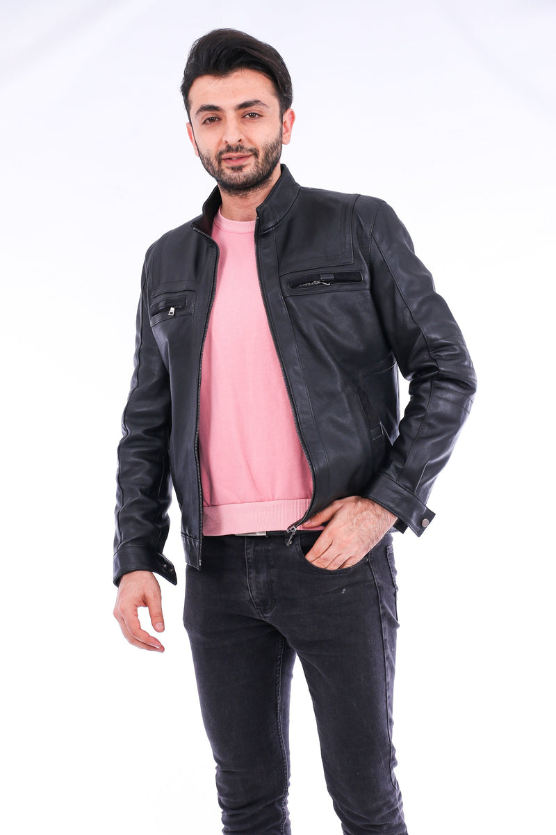 Bosco Black Leather Biker Jacket