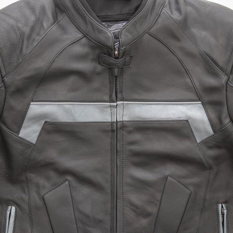 Black & White Genuine Cowhide Women's Leather Racer Jacket By First MFG Co. 