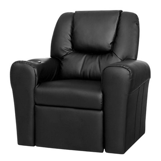 Keezi Kids Recliner Chair Black PU Leather Sofa Lounge Couch Children