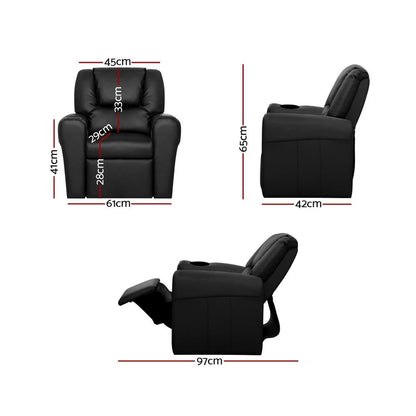 Keezi Kids Recliner Chair Black PU Leather Sofa Lounge Couch Children