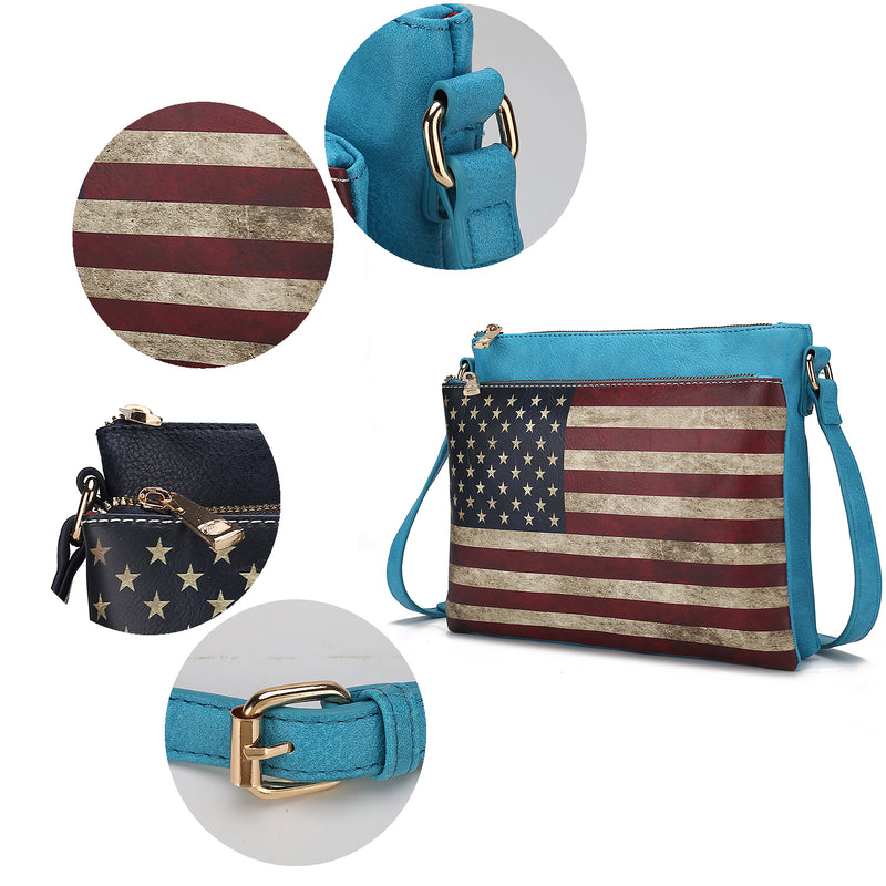 Madeline Printed Flag Vegan Leather Women Crossbody Handbag