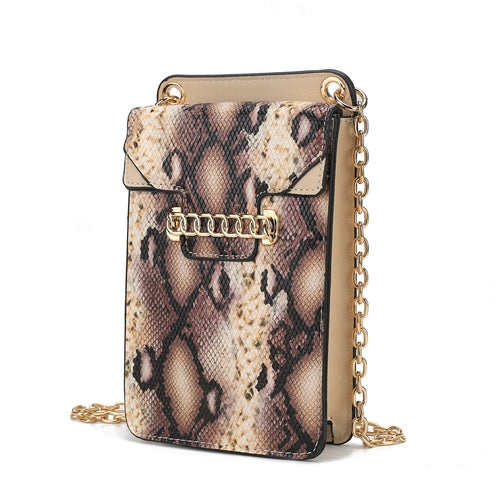 Yael Snake embossed Vegan Leather Phone Crossbody Handbag