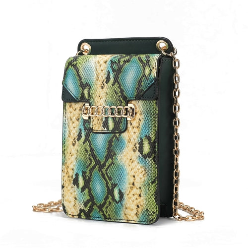 Yael Snake embossed Vegan Leather Phone Crossbody Handbag