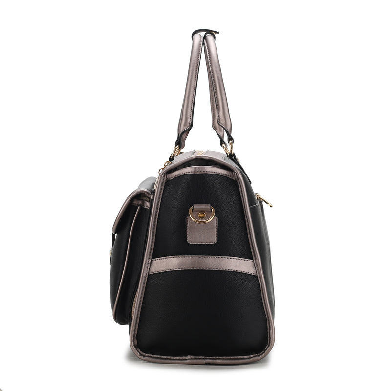 Genevieve Duffle Handbag Color Block Vegan Leather Women