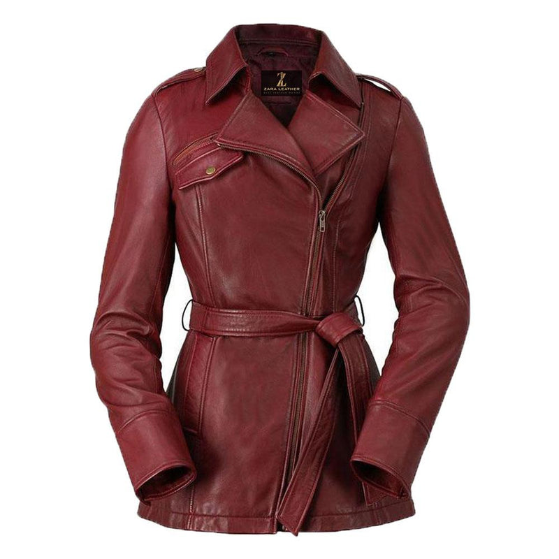 Monica Real Sheepskin Ladies Long Leather Jacket