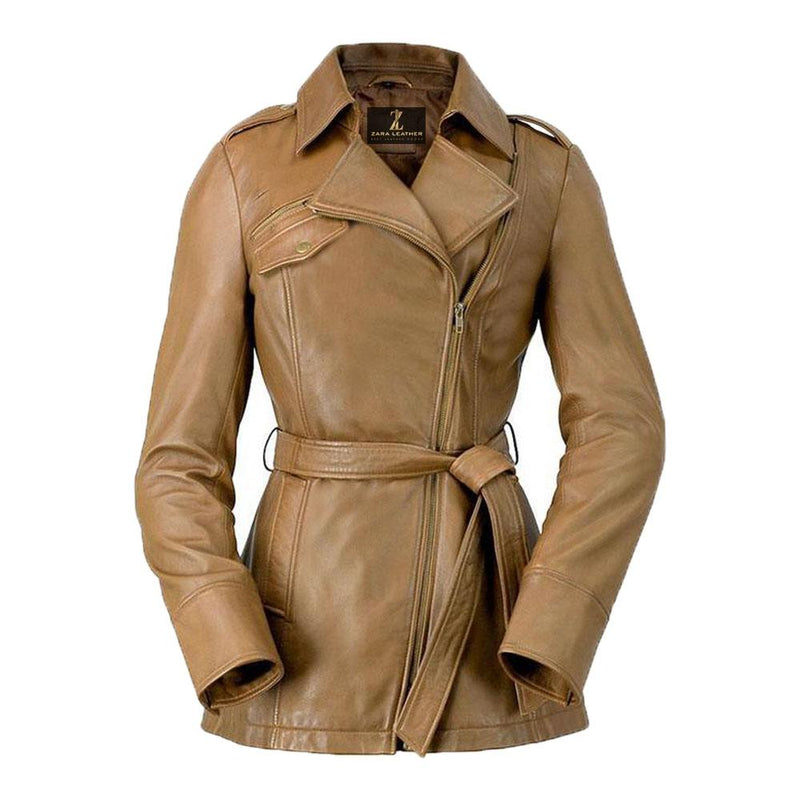 Monica Real Sheepskin Ladies Long Leather Jacket