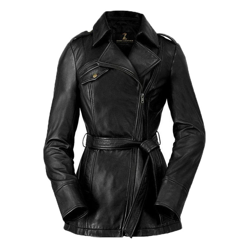 Monica Real Sheepskin Ladies Long Leather Jacket