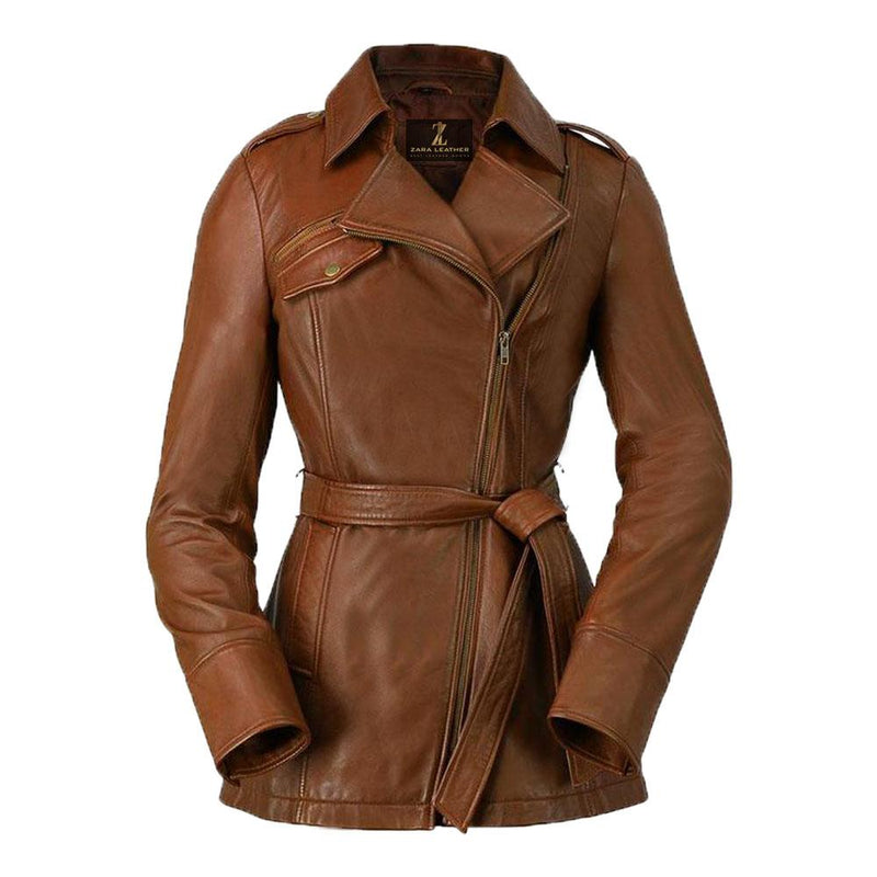 Monica Real Sheepskin Ladies Long Leather Jacket