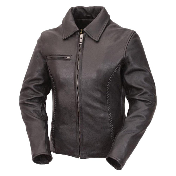 Classic Genuine Cowhide Leather Women's Black Motorcycle Jacket