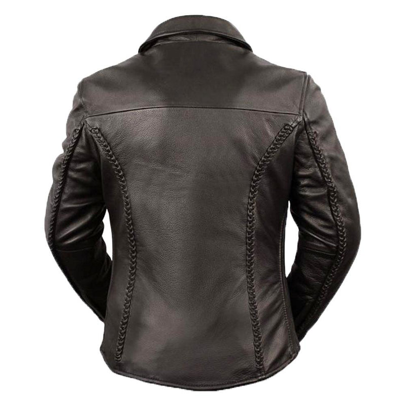 Classic Genuine Cowhide Leather Women's Black Motorcycle Jacket