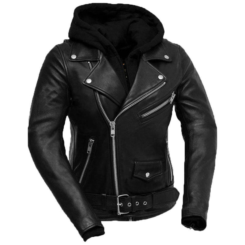 Oxford Sheep Skin Leather Women's Black Motorcycle Jacket