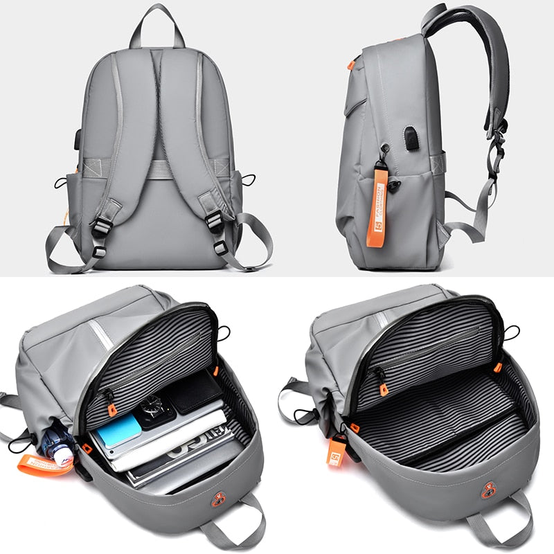 Men's USB Charging Waterproof PU Leather Backpack