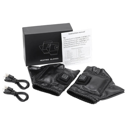 Smart Wireless Heating Leather Gloves Winter Thermal Fingerless Glove