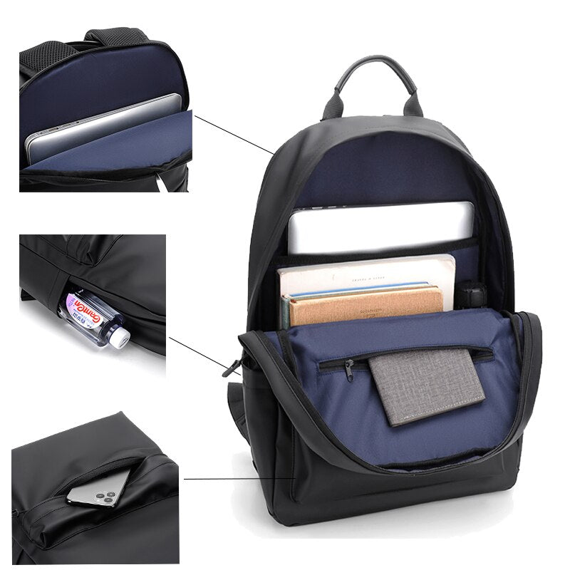 Backpack For Men PU Leather High Quality Business Travel Bag Solid