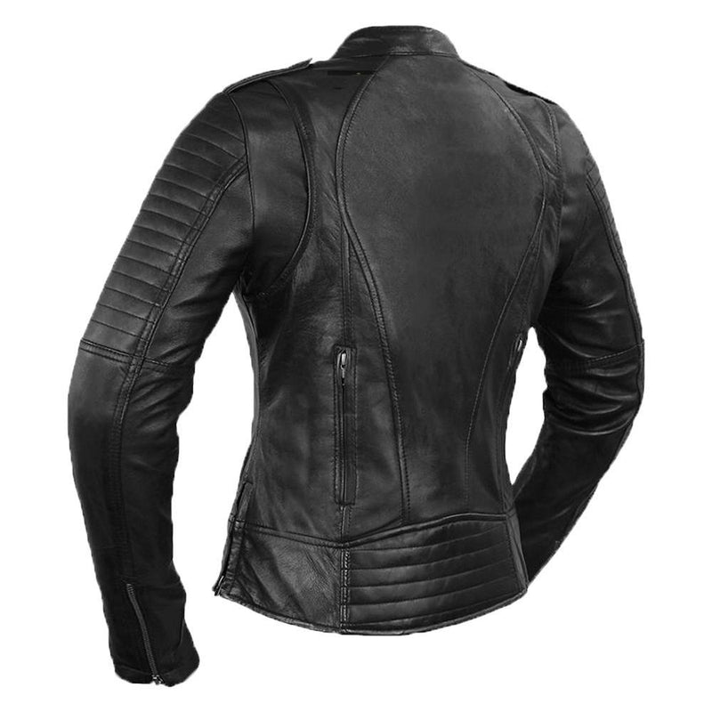 Spida Black Sheepskin Leather Motorcycle Jacket for Women