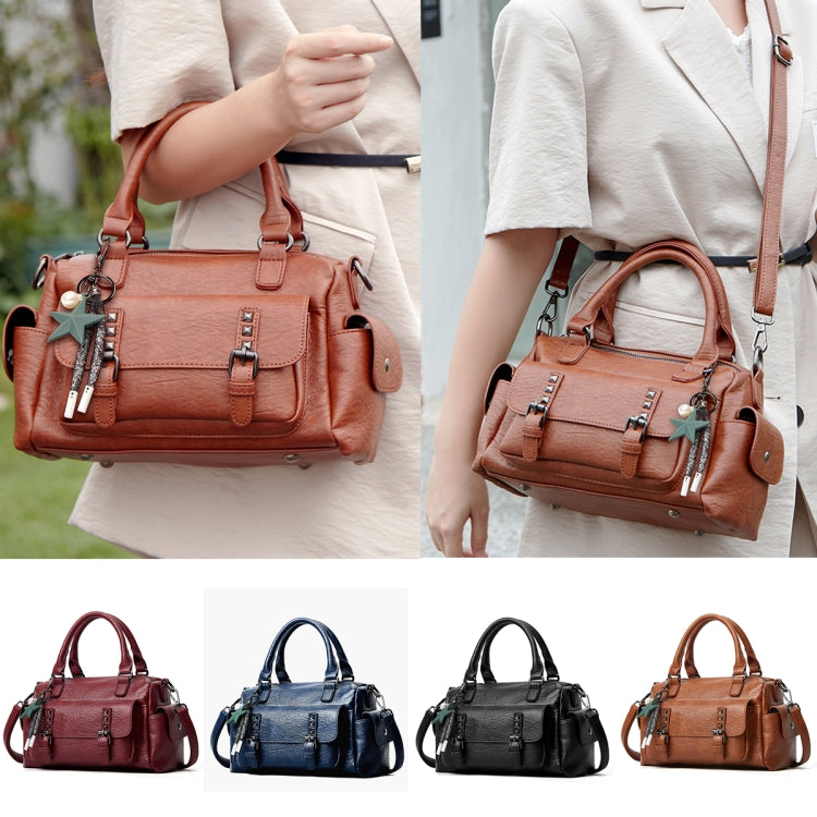 048 Pebbled Leather Multi-compartment Handbag Large Capacity Crossbody