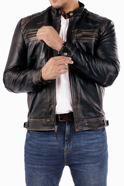 Jild Signature Diamond Vintage Black Lambskin Real Leather Jacket