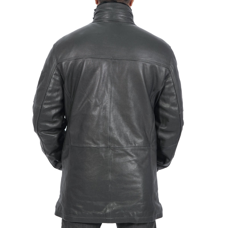 Traper Warm Mens Black Long Leather Motorcycle Jacket