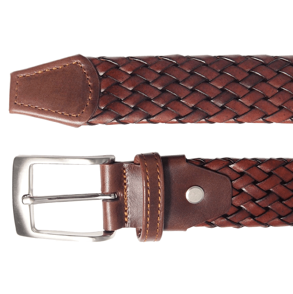 34 mm Weave Leather Belt Brown