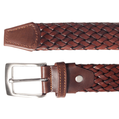 34 mm Weave Leather Belt Brown