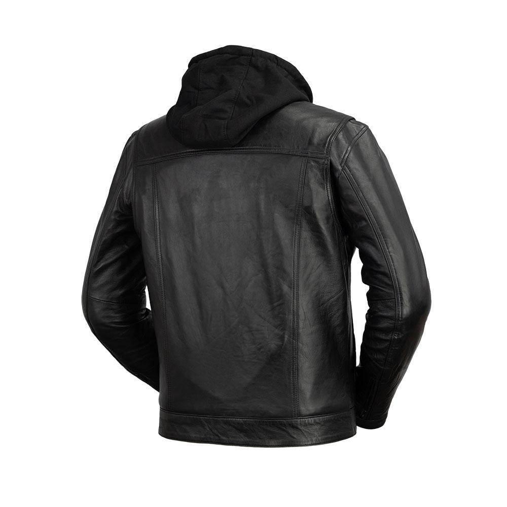 First MFG Co. Axel Mens's Black Genuine Sheepskin Hooded Leather Jacket