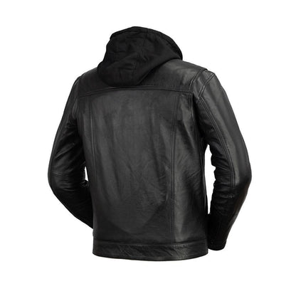 First MFG Co. Axel Mens's Black Genuine Sheepskin Hooded Leather Jacket