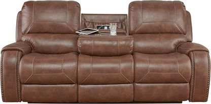 Achern Leather Air Nail Head Manual Reclining Sofa with Storage