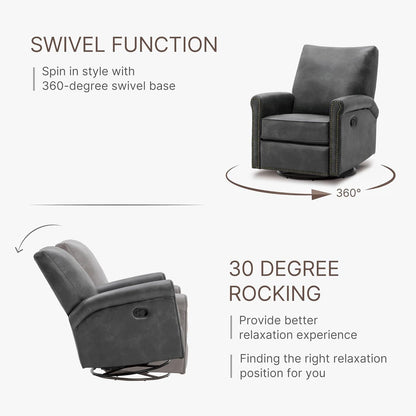 Large Leather Recliner Chair Faux Swivel Rocker for Adults Manual Sofa