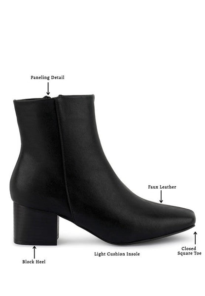 Davia Leather Square Toe Ankle Boots