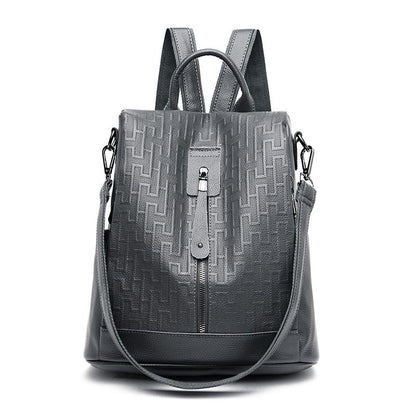 Geometric Pattern Soft Leather Outdoor Anti Theft Backpack