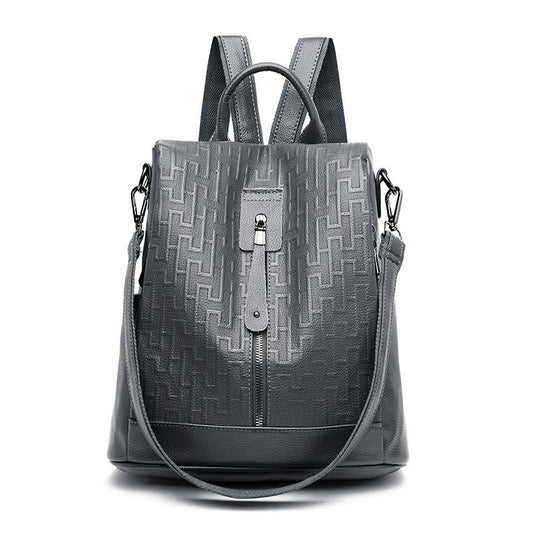 Geometric Pattern Soft Leather Outdoor Anti Theft Backpack