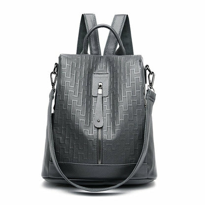 Geometric Pattern Soft Leather Outdoor Anti Theft Backpack