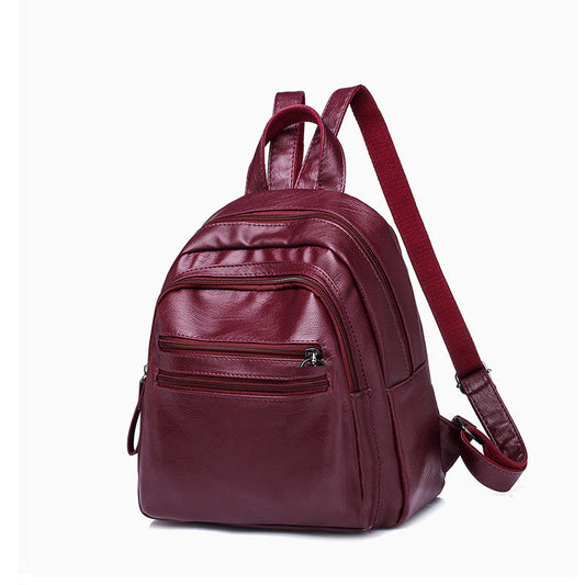 Fashion All-match Solid Color Lady's Leather Backpack
