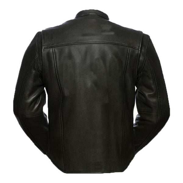 CaseUp Mens Black Real Cowhide Motorcycle Leather Jacket 