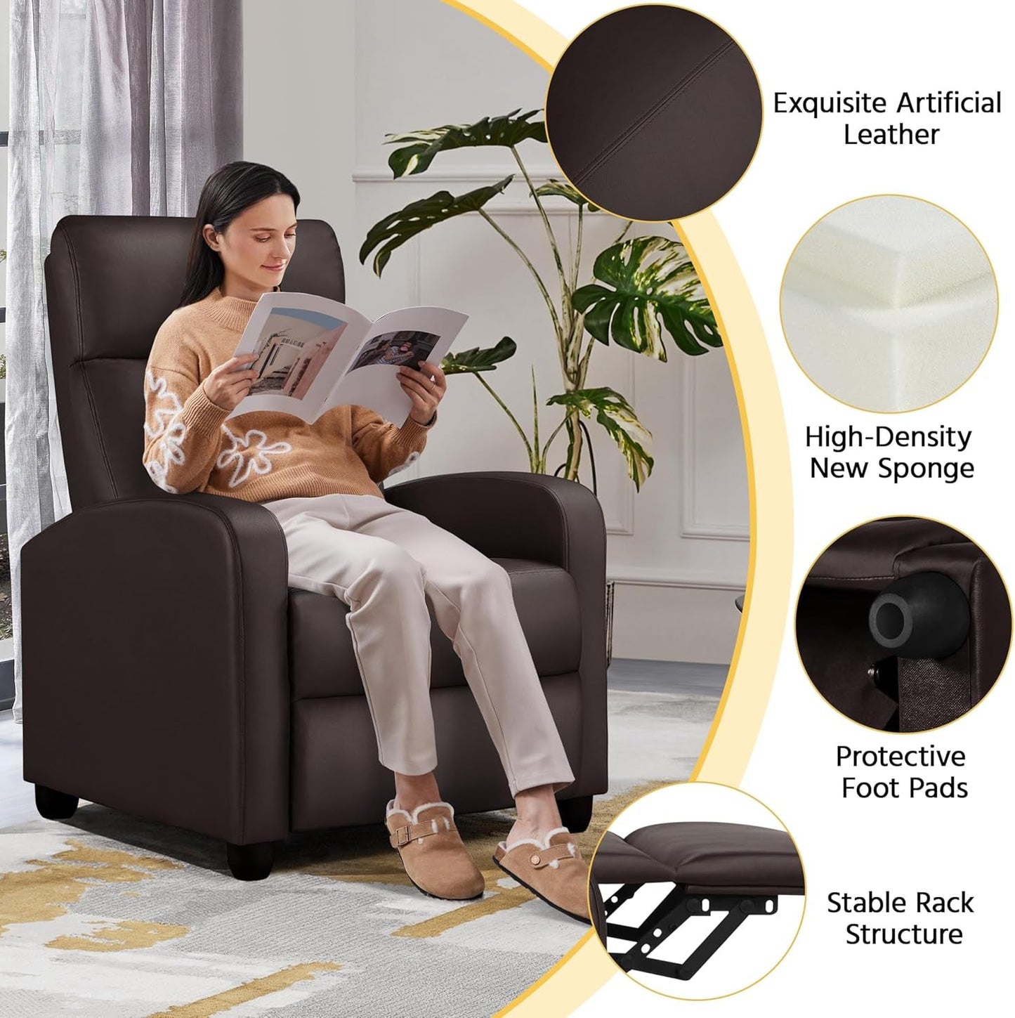 Recliner Chair Faux Leather Recliner Sofa Adjustable Modern Recliner