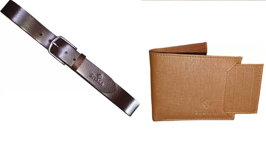 Leather Belt & Casual, Formal Tan Wallet Multi Slot Pack of 2