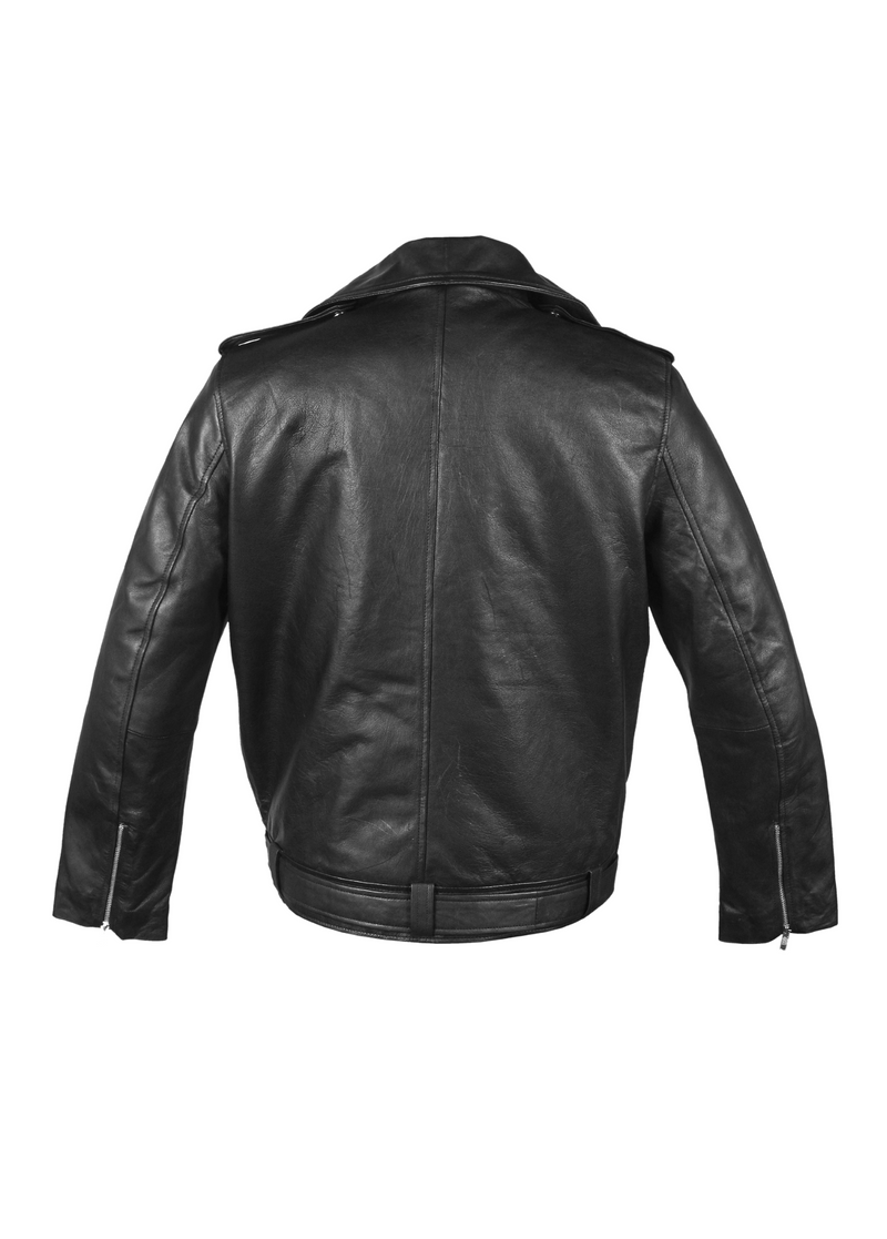 Mens Black Genuine Sheepskin Biker Leather Jacket 